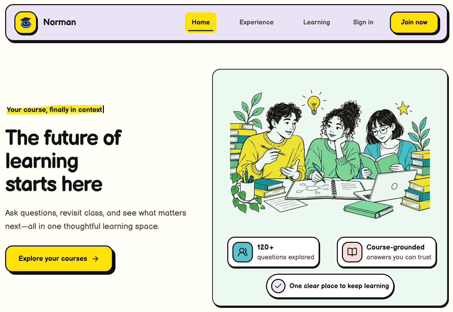 Norman homepage with its illustrated learning interface